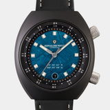 Close-up of the Karman Line wristwatch dial with futuristic design elements inspired by space.