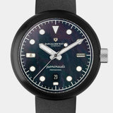 Close-up of the Mannar wristwatch dial made of a large rare black mother of pearl from Gulf of Mannar.