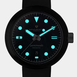 Mannar wristwatch lume glowing with Swiss BGW Super-Luminova for best visibility in every light.