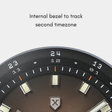 Apogee Earthshine watch features a bi-directional bezel for a second timezone, adjusted with the 2H crown.