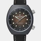 Earthshine wristwatch close-up, highlighting the fumé dial in pale brown, inspired by the pale-brown glow we see around the crescent moon.