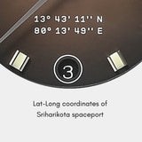 Apogee Earthshine watch dial with the coordinates of Sriharikota Spaceport at 6H position.