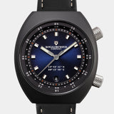 Close-up of the Horizon wristwatch dial, showcasing a blue fumé dial with a sunray pattern, inspired by the view from low Earth orbit.