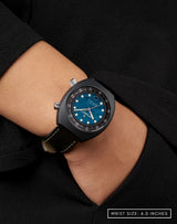 Woman wearing Karman Line wristwatch with hand in pocket, demonstrating the watch's elegant design and versatile style.