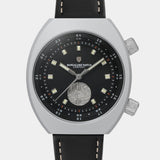 Close-up of the Apogee Manzinus wristwatch dial featuring a Muonionalusta meteorite disc at the 6H position.