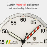 Frostpeak pattern on the MACH 1 Avalanche watch dial, inspired by freshly fallen snow.