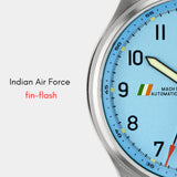 Officer's Blue wristwatch featuring the Indian Air Force fin-flash at the 9H position.
