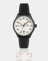 MACH 1 Avalanche – Indian-inspired aviation wristwatch with a matte-black PVD case and Frostpeak dial.