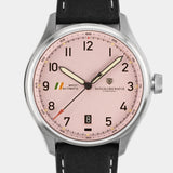 Close-up of the MACH 1 Silk Scarf watch dial in Aerobloom pink, celebrating Indian women in aviation.