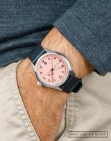 MACH 1 Silk Scarf wristwatch worn with hand in pocket, showcasing the durable surgical-grade 316L stainless steel case.