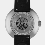 Caseback of the Peninsula Professional wristwatch collection featuring nature inspired iconography with text on the periphery.