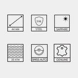 Peninsula Professional wristwatch collection featuring a unique pattern black mother of pearl dial, Swiss automatic movement, and 200 meters of water resistance.