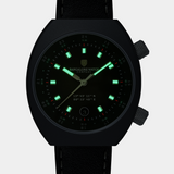 Lume shot of the Apogee Visitor, highlighting the C3 Superluminova on the hands and markers, designed for excellent night visibility.