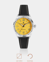 Yellow Jersey – Cricket-inspired wristwatch with sandwich-styled dial, diamond-cut rhodium-plated hands, and boundary shot markers.