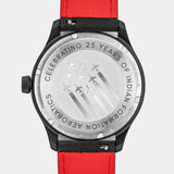 Caseback of the MACH 1 Synchro wristwatch, featuring an etched design inspired by India's Formation Aerobatics team.