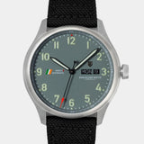 Close-up of the MACH 1X watch dial, crafted from military-grade anodized aluminum recovered from a decommissioned Indian Air Force MiG 21 fighter plane.