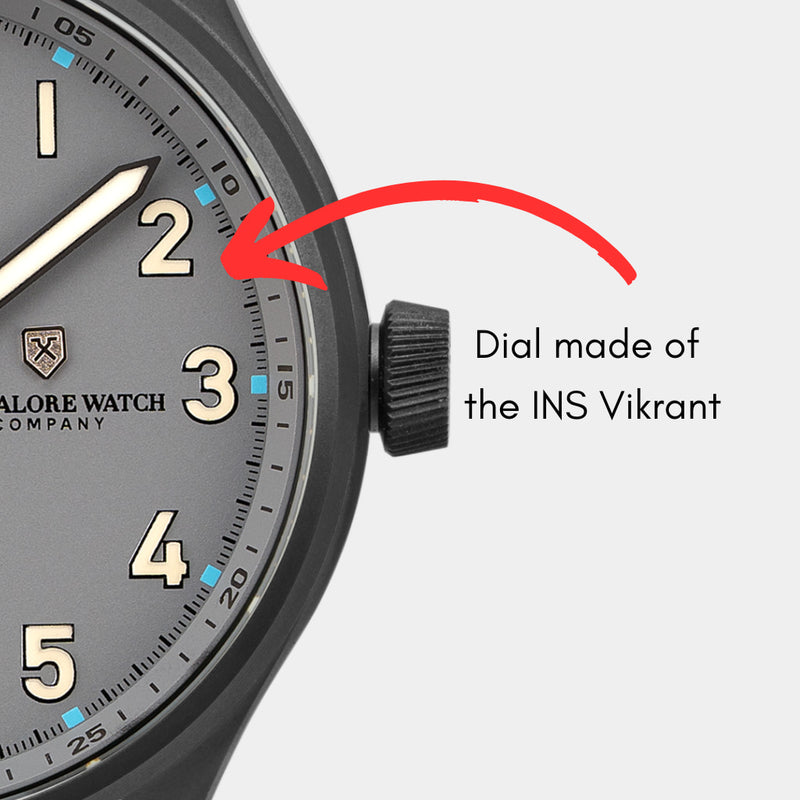 MACH 1 Admiral wristwatch featuring a grey dial inspired by the hull of the INS Vikrant R11 Aircraft Carrier.