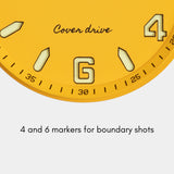 Yellow Jersey wristwatch features 4 and 6 markers on the dial, inspired by boundary shots in cricket.