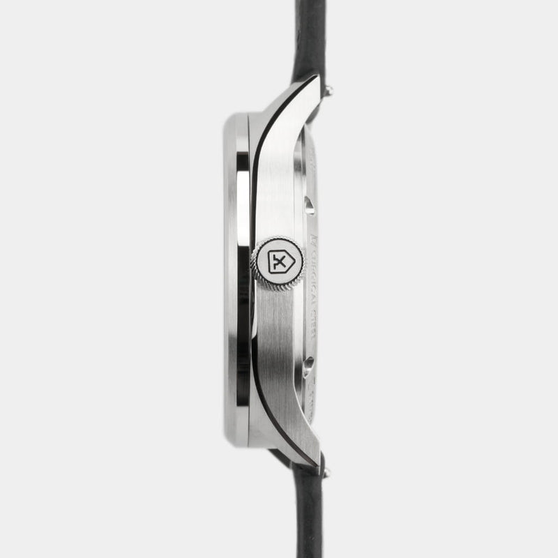 MACH 1 Silk Scarf wristwatch side view, featuring the polished surgical-grade 316L stainless steel case.