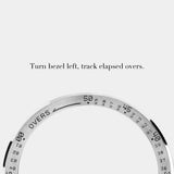 Men in Blue wristwatch featuring a 120-click unidirectional bezel for tracking overs in a cricket match.