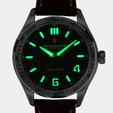 Yellow Jersey wristwatch dial glowing with C3 Superluminova, providing high visibility in low-light conditions.